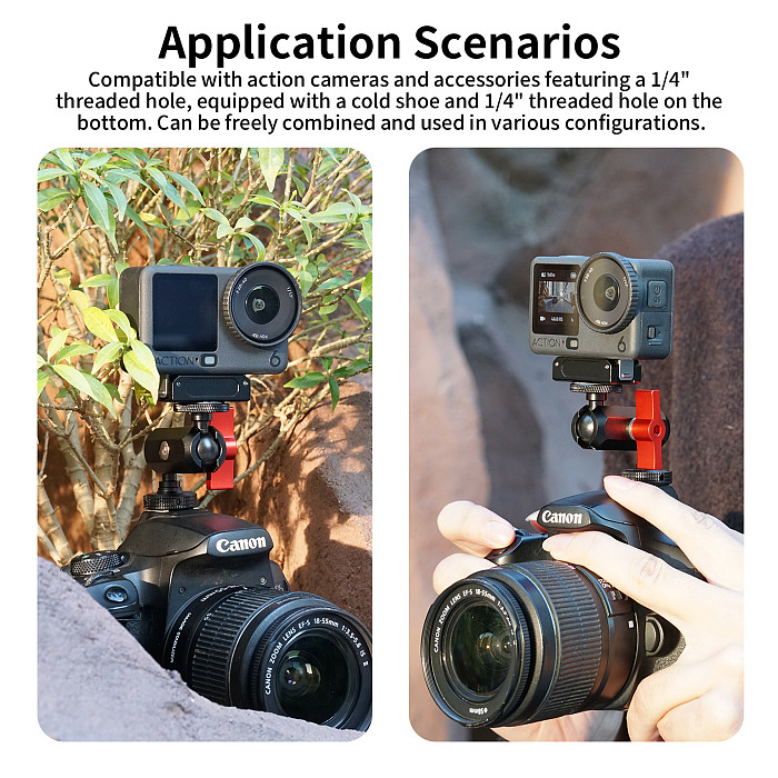 Cold Shoe to 1/4 Disc Reverse Lock Universal Ball Head Adjustable Magic Arm for Action Cameras For Mounting on DSLR Cameras Camera Cages Protective Frames with Cold Shoe Slots