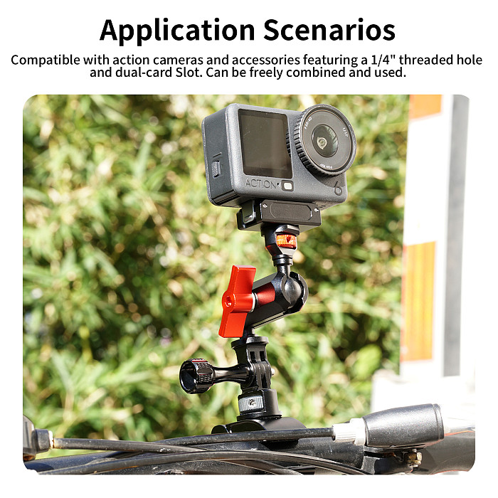 Action Camera 3-Slot to 1/4 Arri Locating Universal Ball Head Adjustable Magic Arm for DJI /GOPRO/Insta360 Expansion Bracket Mount