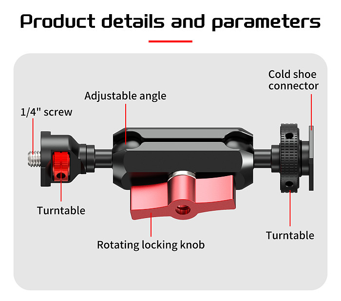 Cold Shoe to 1/4 Arri Locating Universal Ball Head Adjustable Magic Arm for Action Cameras for DSLR Camera Cage Mount Installation
