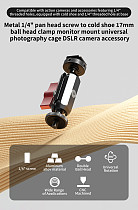 Cold Shoe to 1/4 Disc Reverse Lock Universal Ball Head Adjustable Magic Arm for Action Cameras For Mounting on DSLR Cameras Camera Cages Protective Frames with Cold Shoe Slots