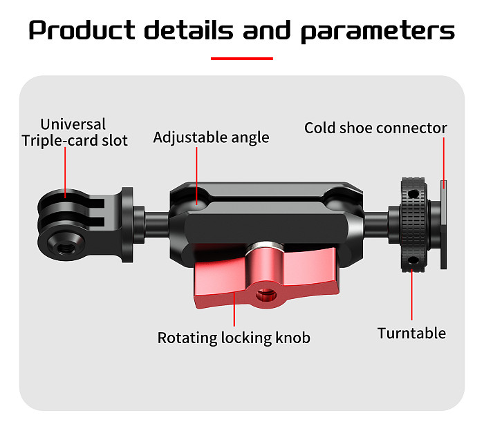 Cold Shoe to 3-Slot Adapter Ball Head Adjustable Magic Arm for DJI /GOPRO/Insta360 Action Cameras Expansion Bracket Mount