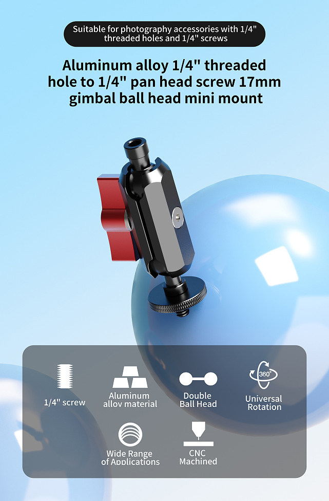 Action Camera 1/4 Screw Hole to 1/4 Disc Reverse Lock Universal Ball Head Adjustable Magic Arm Extension Rod for DJI /GoPro/ Insta360 Action Camera Accessory Expansion