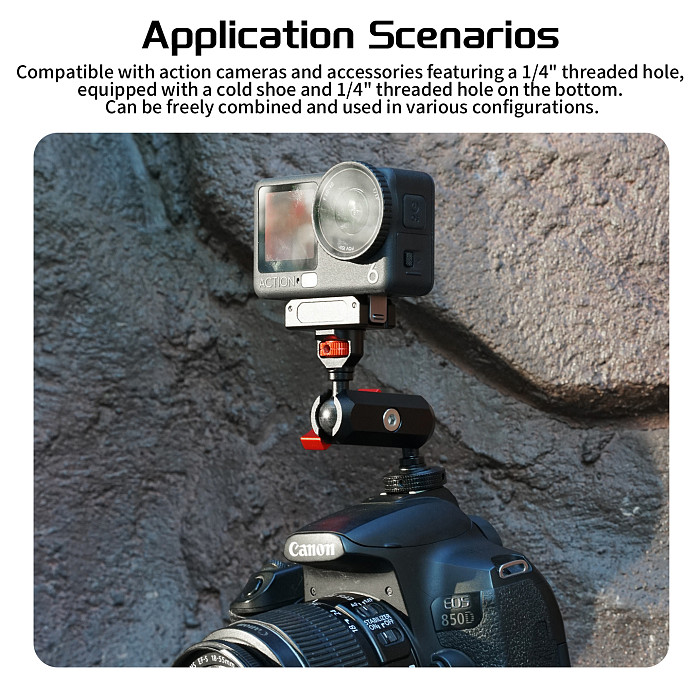 Cold Shoe to 1/4 Arri Locating Universal Ball Head Adjustable Magic Arm for Action Cameras for DSLR Camera Cage Mount Installation