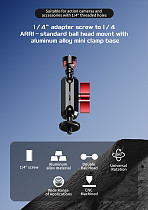 1/4 Arri Locating to 1/4 Disc Reverse Lock Universal Ball Head Photography Adjustable Magic Arm for DJI /GOPRO/Insta360 Action Cameras Expansion Bracket Mount