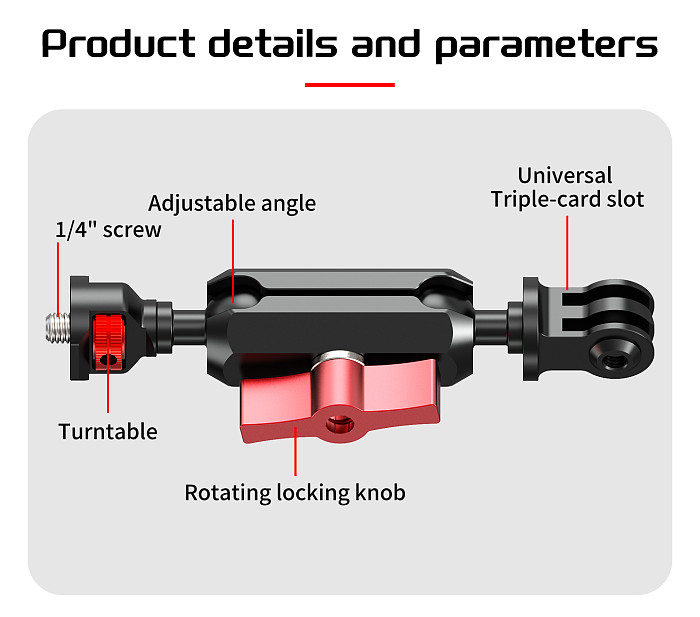 Action Camera 3-Slot to 1/4 Arri Locating Universal Ball Head Adjustable Magic Arm for DJI /GOPRO/Insta360 Expansion Bracket Mount