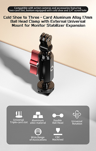 Cold Shoe to 3-Slot Adapter Ball Head Adjustable Magic Arm for DJI /GOPRO/Insta360 Action Cameras Expansion Bracket Mount