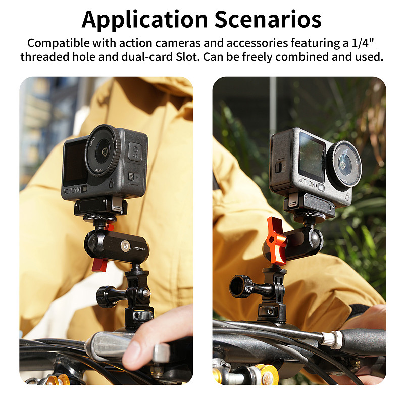 XT-XINTE Action Camera 3-Slot Adapter to 1/4 Disc Reverse Lock Universal Ball Head Adjustable Magic Arm for DJI /GOPRO/Insta360 Expansion Bracket Mount