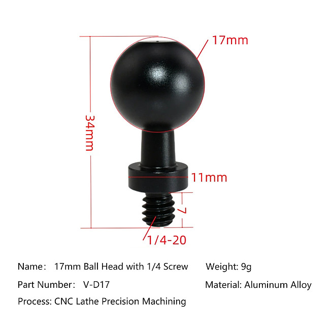 17mm Aluminum Ball Head to Camera Mount Adapter Set (4 Types: 1/4  Male/Female, M6, or Nut Kit) for DSLR Rig Accessory