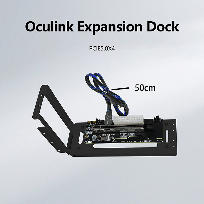 Oculink External GPU Dock, PCIe 5.0 X4 M.2 to SFF-8611 Enclosure for GPD Handheld & Laptop, DOCK-OC7W 50cm Cable, White/Black Stand Included