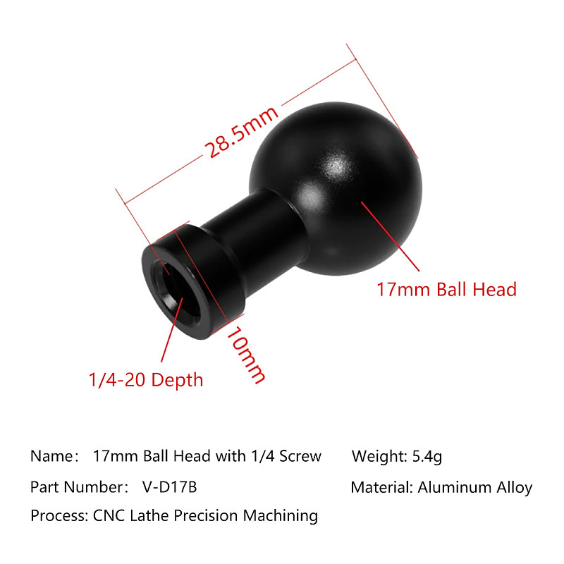 17mm Aluminum Ball Head to Camera Mount Adapter Set (4 Types: 1/4  Male/Female, M6, or Nut Kit) for DSLR Rig Accessory