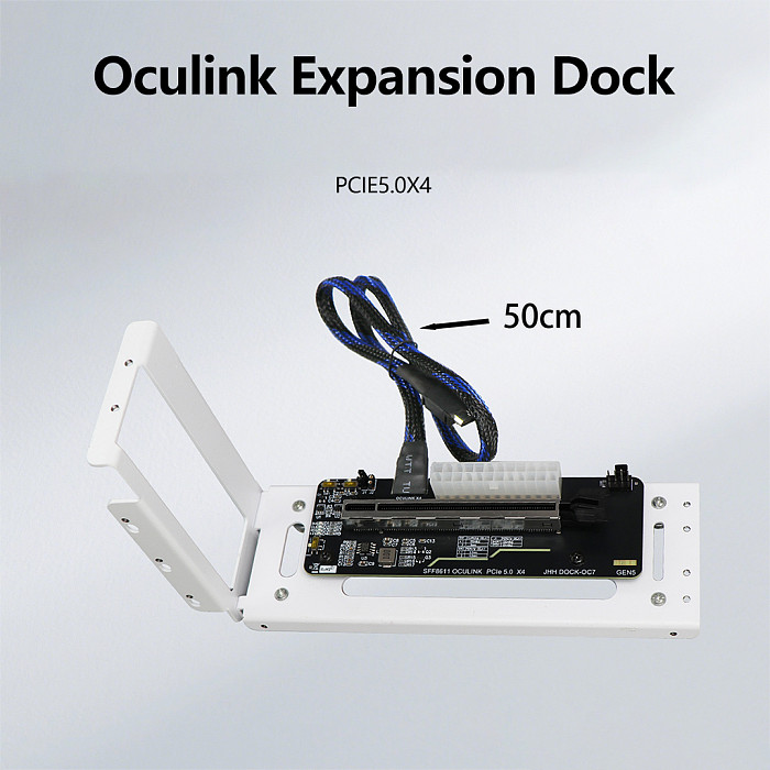 Oculink External GPU Dock, PCIe 5.0 X4 M.2 to SFF-8611 Enclosure for GPD Handheld & Laptop, DOCK-OC7W 50cm Cable, White/Black Stand Included