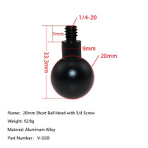  Aluminum Alloy Ball Head Adapter Set (Choose: 20mm Short/Long, 17mm Stainless Short/Long Thread or Knurled Nut) for Camera Mount, V-D20 & V-D17A/B Models