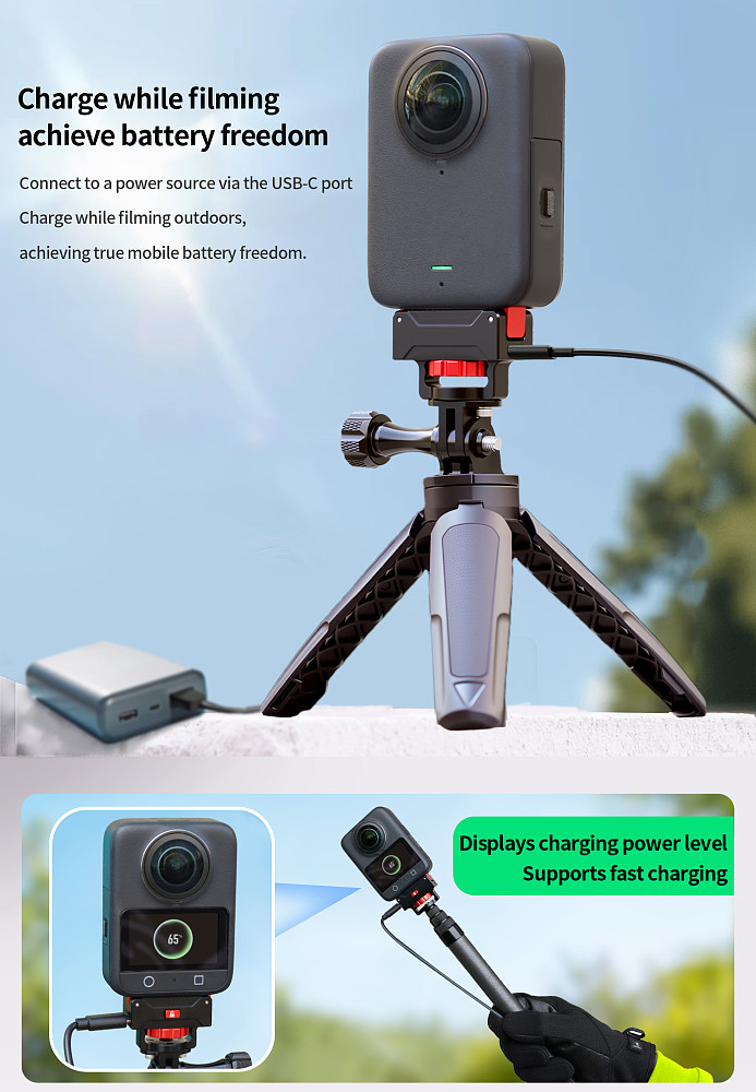 Rechargeable Magnetic Quick-Release Base with Knob Lock & 2-Slot Expansion for DJI OSMO 360 Panoramic Camera Aluminum Alloy Charging Magnetic Base