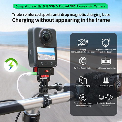 Rechargeable Magnetic Quick-Release Base with Knob Lock & 2-Slot Expansion for DJI OSMO 360 Panoramic Camera Aluminum Alloy Charging Magnetic Base