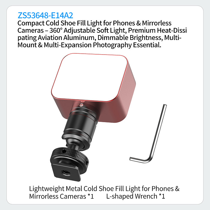 Aluminum Alloy Multifunctional Mini Fill Light with Cold Shoe Snail Mount Lighting Tool for Vlog Shooting for DSLR Action Cameras Live Streaming & Selfies