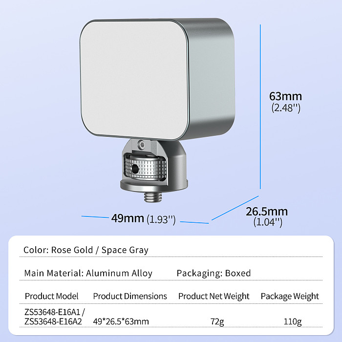 Aluminum Alloy Multifunctional Mini Fill Light with 1/4 Inch Screw Rod Lighting Tool for Vlog Shooting for DSLR Action Cameras Live Streaming & Selfies