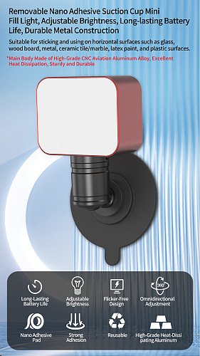 Multifunctional Mini Fill Light with Nano Adhesive Snail Mount - Lighting Tool for Vlog Shooting for DSLR Action Cameras Live Streaming & Selfies