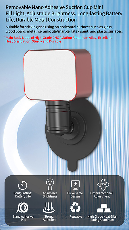 Multifunctional Mini Fill Light with Nano Adhesive Snail Mount - Lighting Tool for Vlog Shooting for DSLR Action Cameras Live Streaming & Selfies