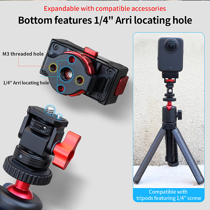 Rechargeable Magnetic Quick-Release Base with Knob Lock for DJI OSMO 360 Action Camera - Aluminum Alloy Charging Magnetic Base Fast Assembly & Disassembly