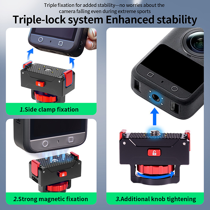 Rechargeable Magnetic Quick-Release Base with Knob Lock & 2-Slot Expansion for DJI OSMO 360 Panoramic Camera Aluminum Alloy Charging Magnetic Base