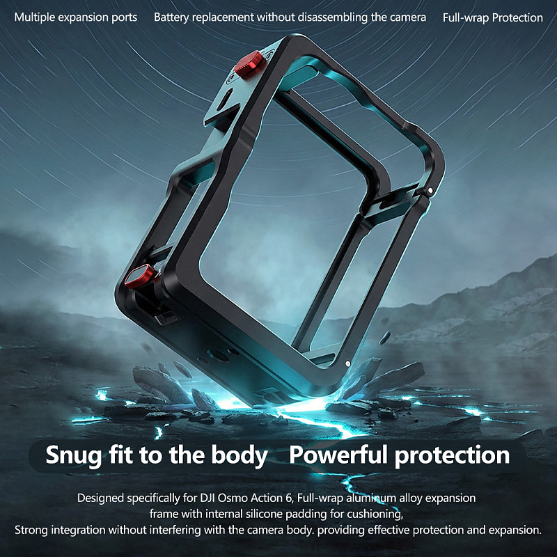 Suitable for DJI Action6 quick release sports camera rabbit cage DJI Action6 aluminum alloy portable expansion frame (black)