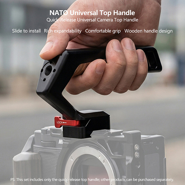 Suitable for NATO universal camera rabbit cage quick release handle micro single camera multifunctional groove wooden handle (gray/black)