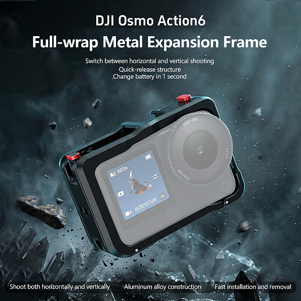 Suitable for DJI Action6 quick release sports camera rabbit cage DJI Action6 aluminum alloy portable expansion frame (black)