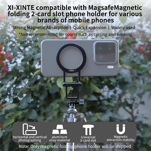 XT-XINTE magnetic foldable phone stand with 2-Slot Adapter for Magsafe Aluminum Alloy Portable Foldable Ultra-Thin Stand Magnetic Phone Mount