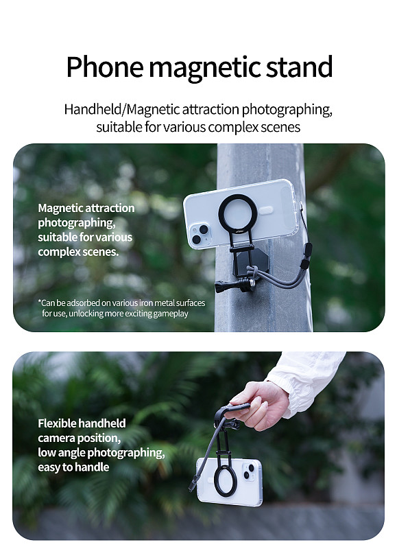 XT-XINTE Aluminum Alloy Magnetic Mount for Vertical & Horizontal Shooting Compatible with Magsafe Phone Neck Hanging Bracket for First-Person View Chest Shooting