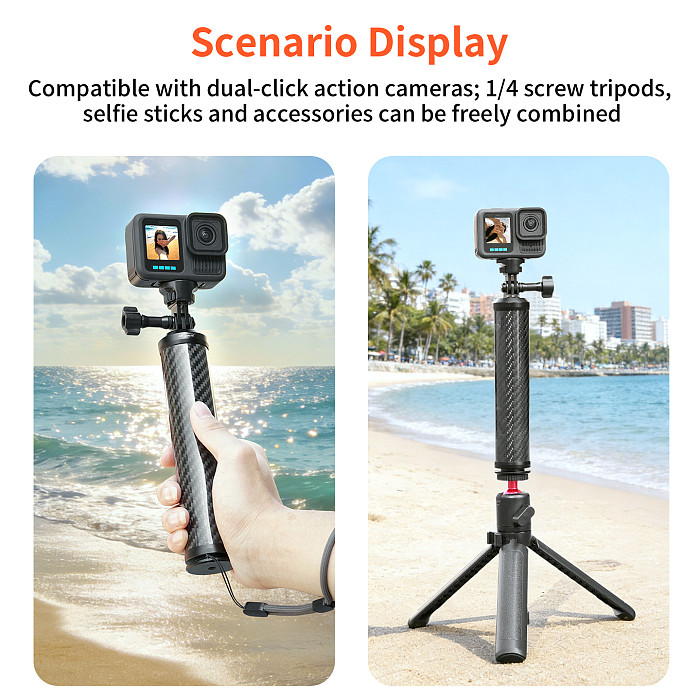 XT-XINTE Carbon Fiber Floating Grip Underwater Floating Handle for DJI/GoPro/Insta360 Action Camera with Dual-Slot Adapter