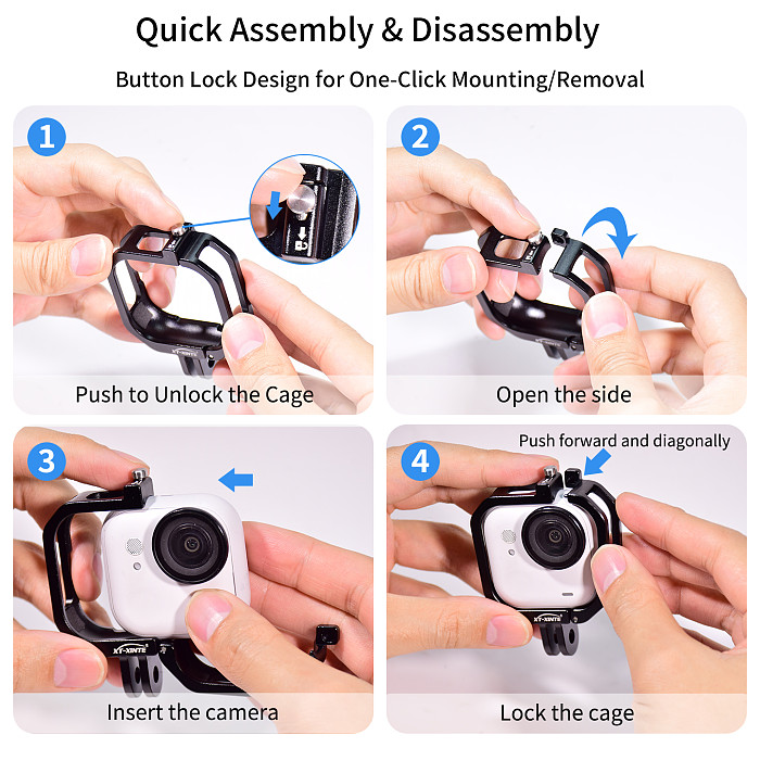 XT-XINTE Aluminum Alloy Camera Cage For Insta360 GO Ultra Thumb Camera First‑Person View Charging Dock for Horizontal & Vertical Shooting