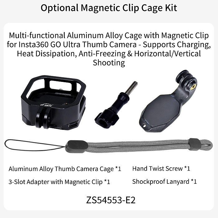 XT-XINTE Aluminum Alloy Camera Cage For Insta360 GO Ultra Thumb Camera First‑Person View Charging Dock for Horizontal & Vertical Shooting