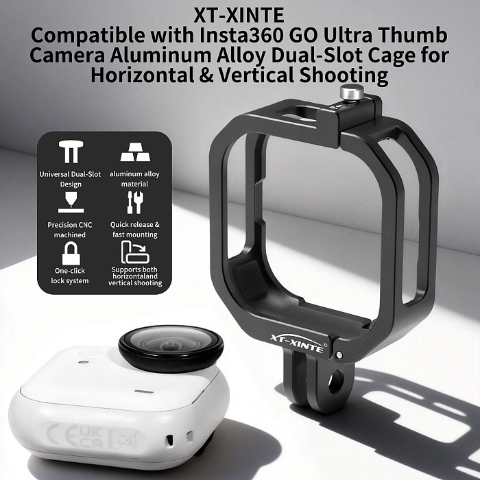 XT-XINTE Aluminum Alloy Camera Cage For Insta360 GO Ultra Thumb Camera First‑Person View Charging Dock for Horizontal & Vertical Shooting
