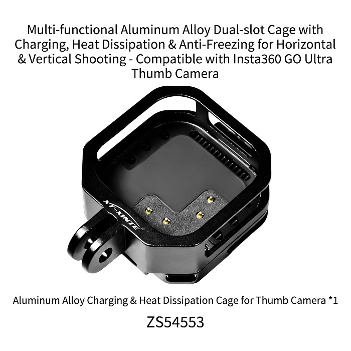 XT-XINTE Aluminum Alloy Camera Cage For Insta360 GO Ultra Thumb Camera First‑Person View Charging Dock for Horizontal & Vertical Shooting