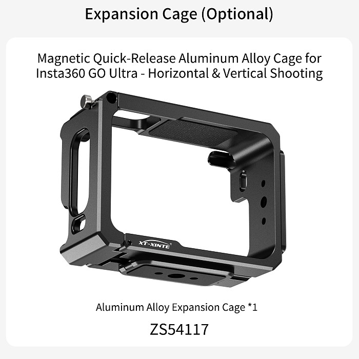 XT-XINTE Aluminum Alloy Camera Cage For Insta360 GO Ultra Thumb Camera First‑Person View Charging Dock for Horizontal & Vertical Shooting