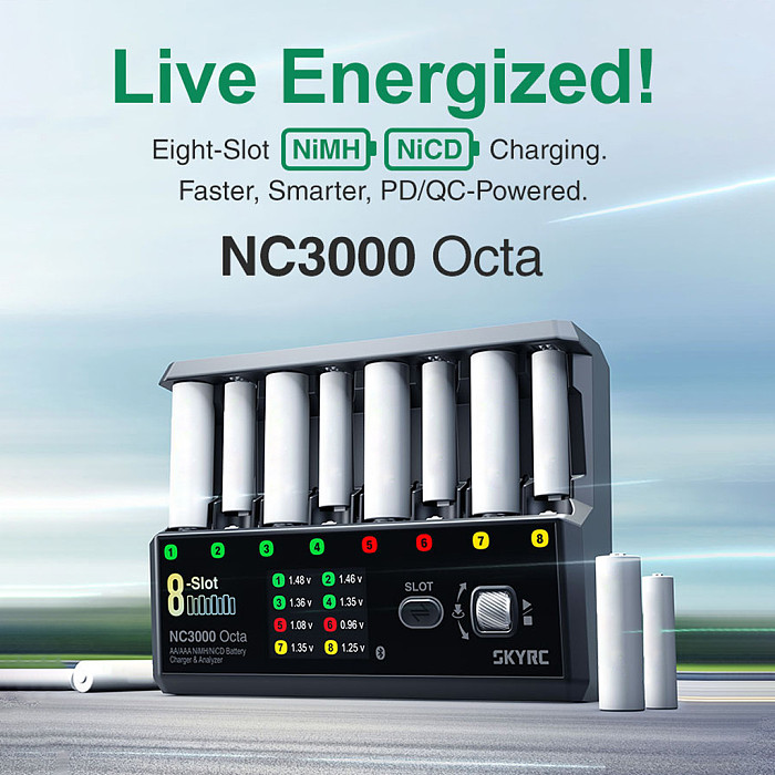 SKYRC NC3000 Octa 8-Slot Battery Charger for AA/AAA NiMH NiCd Independent Slots