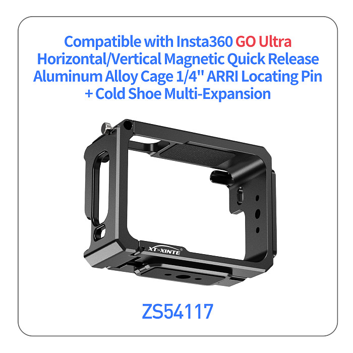 XT-XINTE Lightweight 78g Aluminum Camera Cage for Insta360 Go Ultra Quick Mount Protection Anti Fall Multi Expansion Action Photography