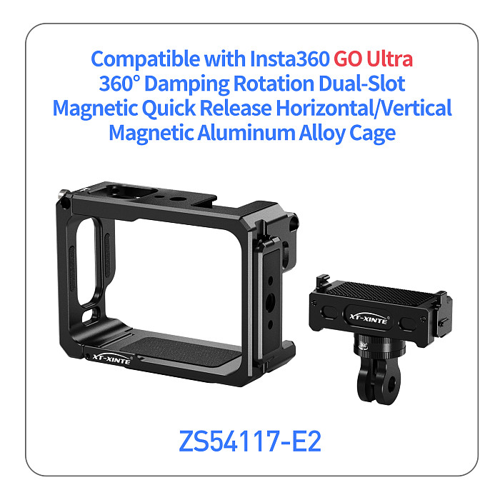 XT-XINTE Lightweight 78g Aluminum Camera Cage for Insta360 Go Ultra Quick Mount Protection Anti Fall Multi Expansion Action Photography