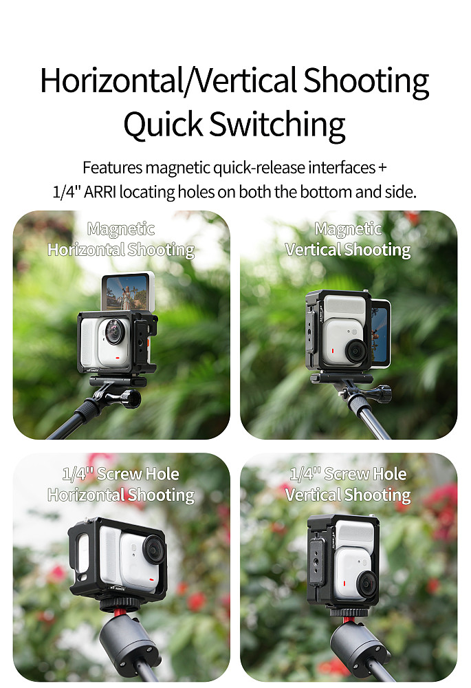 XT-XINTE Lightweight 78g Aluminum Camera Cage for Insta360 Go Ultra Quick Mount Protection Anti Fall Multi Expansion Action Photography