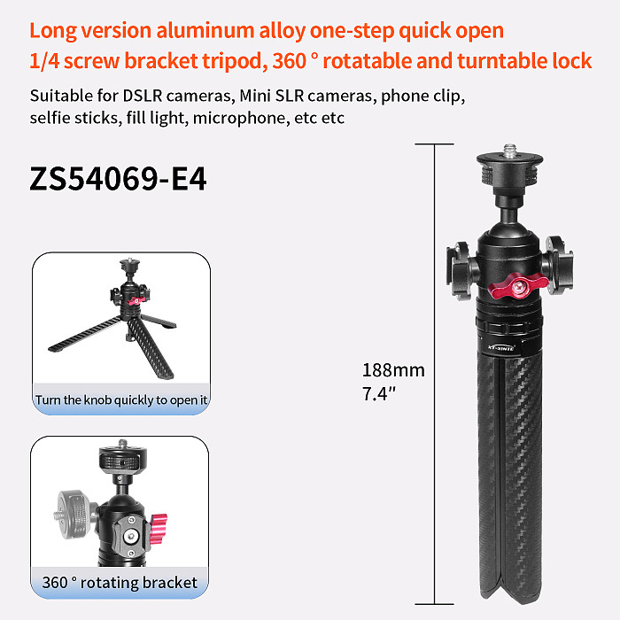 XT-XINTE 360° Ball Head One Click Quick Open Cold Shoe Magnetic Tripod with 1/4 Screw for GoPro Insta360 POCKET4 DSLR LED Phone Multi Expansion