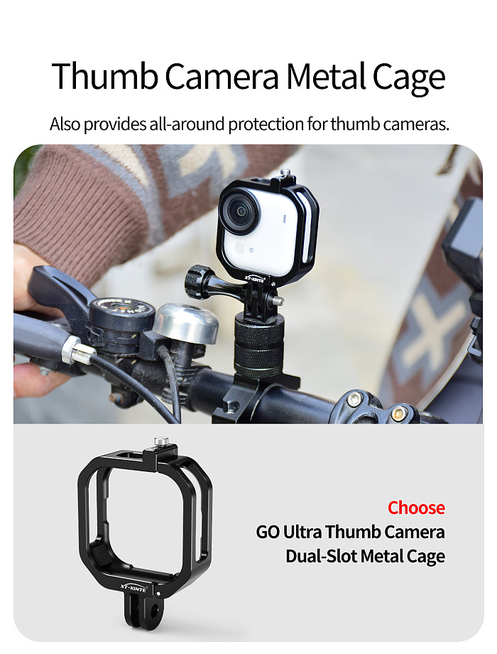 XT-XINTE Lightweight 78g Aluminum Camera Cage for Insta360 Go Ultra Quick Mount Protection Anti Fall Multi Expansion Action Photography