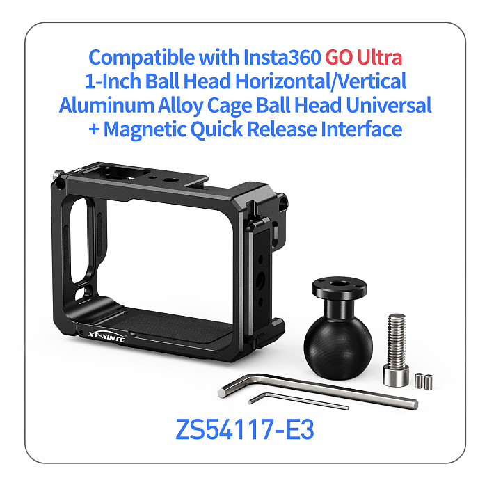 XT-XINTE Lightweight 78g Aluminum Camera Cage for Insta360 Go Ultra Quick Mount Protection Anti Fall Multi Expansion Action Photography
