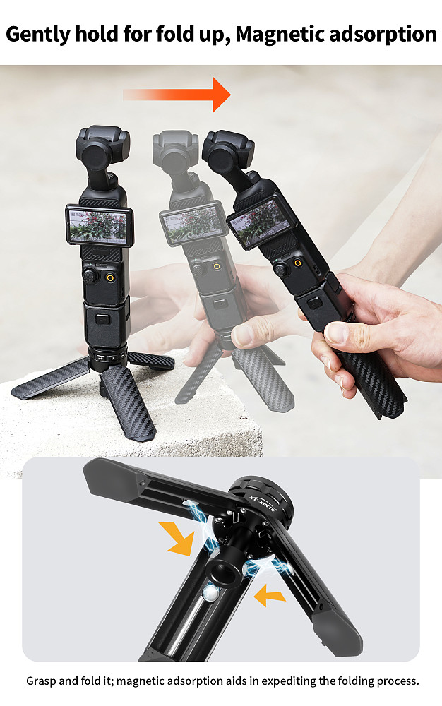 XT-XINTE 360° Ball Head One Click Quick Open Cold Shoe Magnetic Tripod with 1/4 Screw for GoPro Insta360 POCKET4 DSLR LED Phone Multi Expansion