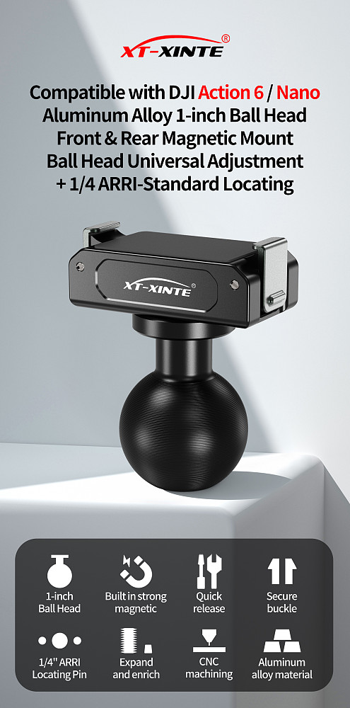 XT-XINTE Aluminum Magnetic Quick Release Mount Magnetic Quick Install Base for DJI Action 6 Osmo Nano Anti Slip Shockproof Tripod Bracket