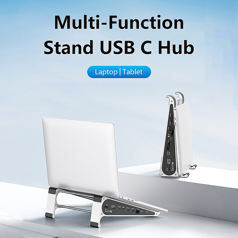 Blueendless Laptop Docking Station Stand Gigabit Ethernet Port USB 3.0 Hub Card Reader HDMI+DP