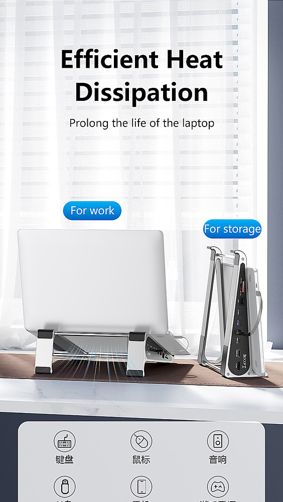 Blueendless Laptop Docking Station Stand Gigabit Ethernet Port USB 3.0 Hub Card Reader HDMI+DP