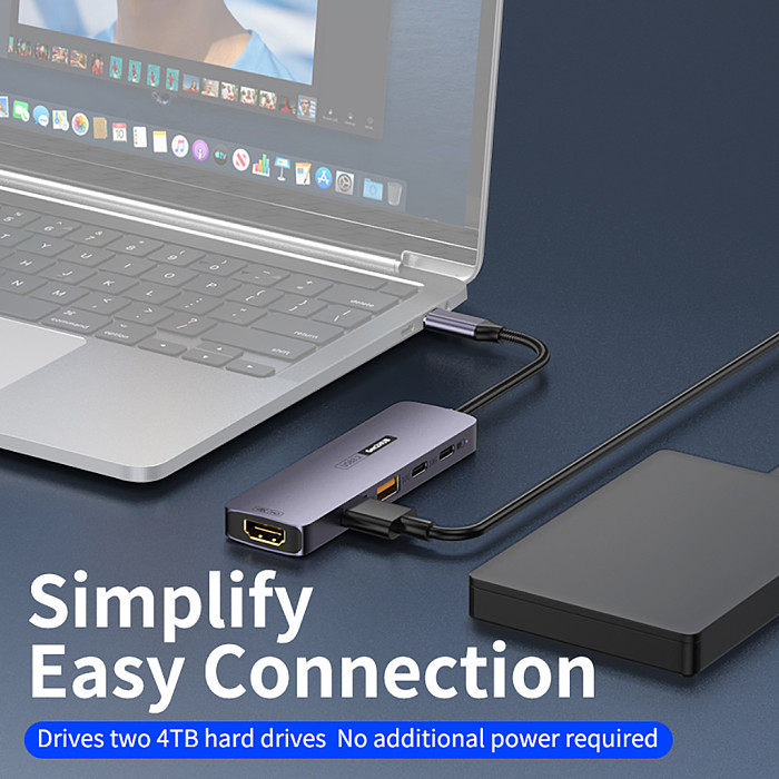 Docking Station Type-C 10Gbps to 4C1A PD Charging Hub USB 3.2 Extension Dock 4K@60Hz 5-in-1 PD140W / 10Gbps
