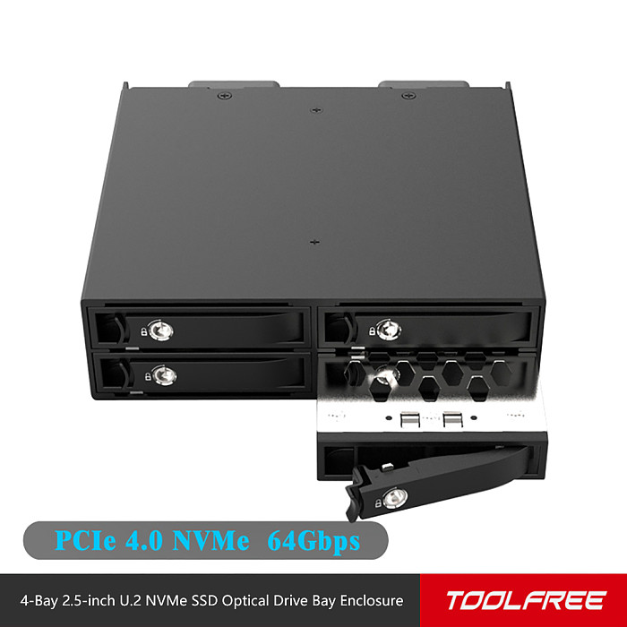 TOOLFREE 4-Bay 2.5  U.2/U.3 PCIe 4.0 64Gbps Optical Drive Bay Hard Drive Enclosure