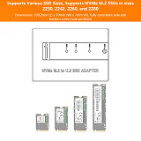 TOOLFREE M.2 NVMe SSD to U.2 SSD Hard Drive Adapter Enclosure PCIe 5.0 Aluminum Alloy Shell Case