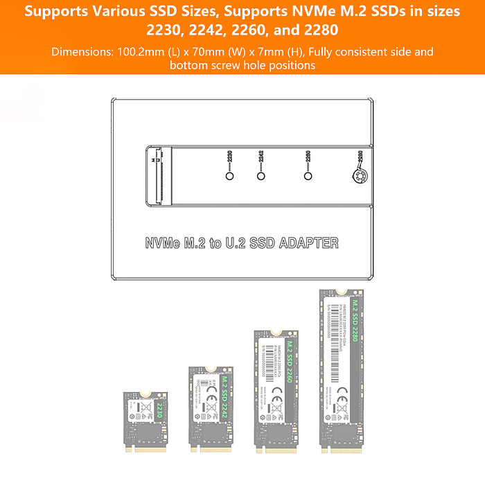 TOOLFREE M.2 NVMe SSD to U.2 SSD Hard Drive Adapter Enclosure PCIe 5.0 Aluminum Alloy Shell Case
